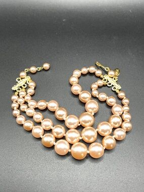 KJL Kenneth J Lane Bracelet Pink Glass Pearl 3 Strand Adjustable up to 9"